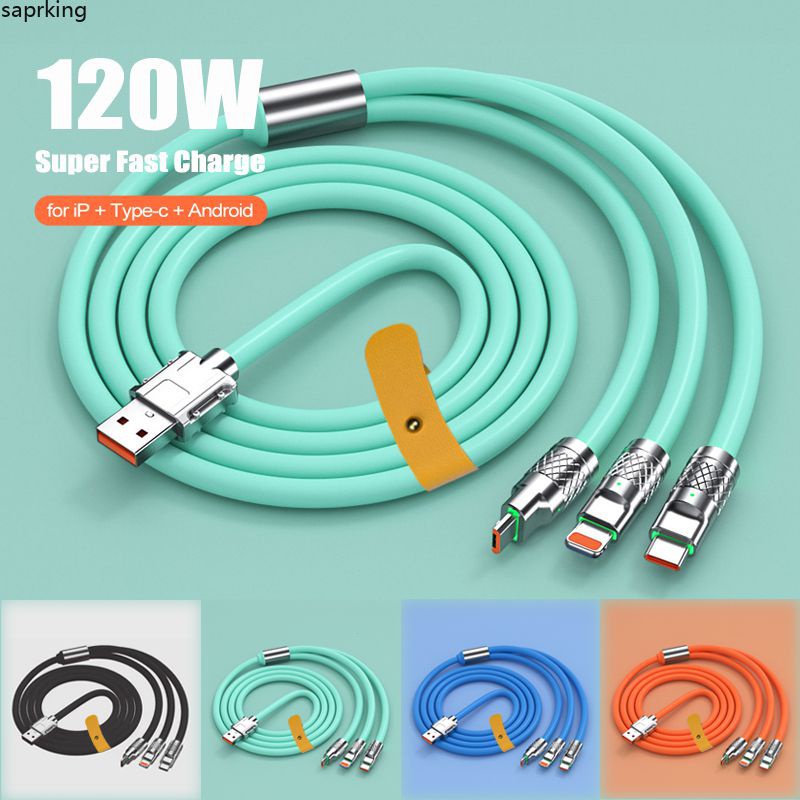 สายชาร์จเร็ว 6a 120w 3 In 1 Micro Usb Type C Port สําหรับ Iphone 14 13 Samsung Xiaomi Huawei SPA1