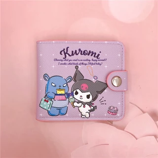ใหม่ กระเป๋าสตางค์ หนัง PU ใบสั้น ลายการ์ตูน kuromi Cinnamoroll Pochacco melody Kitty พร้อมกระดุม สําหรับเด็ก