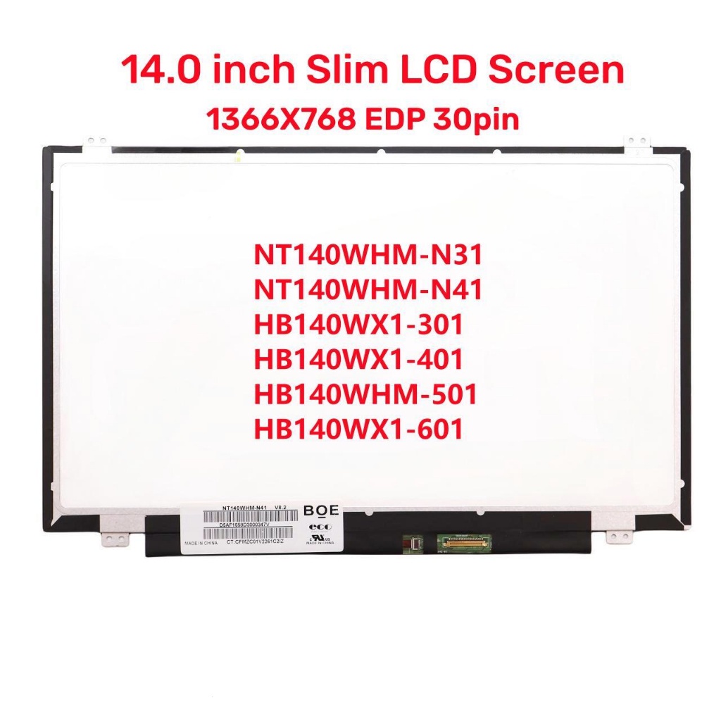 14.0" แล็ปท็อปหน้าจอ LCD NT140WHM-N41 Fit HB140WX1-301 HB140WX1-401 NT140WHM-N31 B140XTN02.6 N140BGE