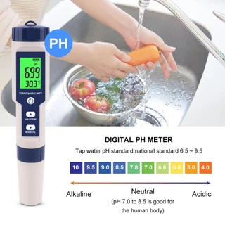 ครื่องวัดคุณภาพน้ำ 5 in 1 EC TDS PH SALT TEMP meter เครื่องวัด ph ในน้ํา วัดความเค็ม วัดเกลือเจือจาง วัดความเค็มน้ำประปา