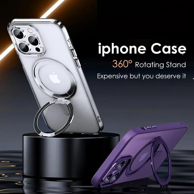 เคสโทรศัพท์มือถือ แบบแม่เหล็ก หมุนได้ 360 องศา มีขาตั้ง สําหรับ Iphone 11 12 13 14 15 Pro Max 15 Plus