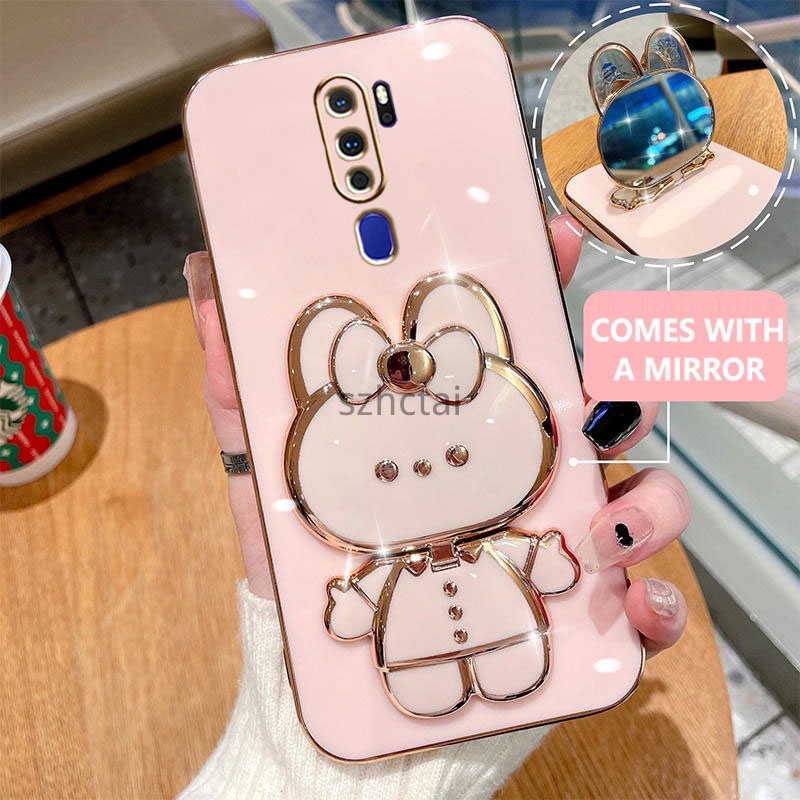 เคสโทรศัพท์ oppo a5 2020 a9 2020 เคสโทรศัพท์เคสโทรศัพท์พร้อมที่วางกระต่ายน่ารักกระจกในตัวยึด oppo a5 2020 a9 2020
