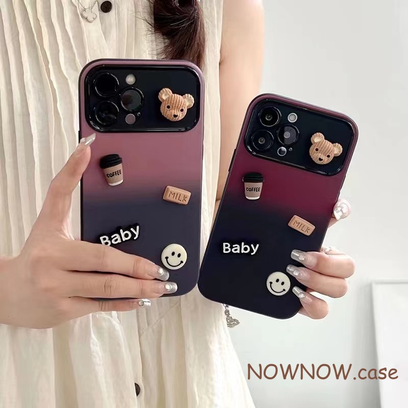 สําหรับ iPhone 16 15 14 13 12 11 Pro MAX X XR XS MAX 7 8 Plus Gradient Cool Coffee Bear DIY เคสโทรศัพท์ปกอ่อน