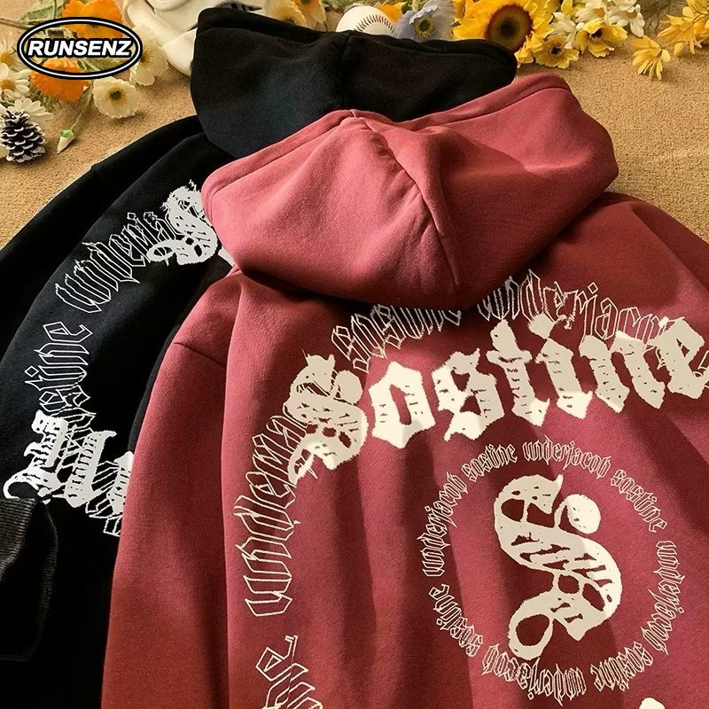 เสื้อกันหนาวแขนยาว มีฮู้ด ทรงหลวม พลัสไซซ์ สไตล์สตรีท สําหรับผู้ชาย ไซซ์ M - 8XL