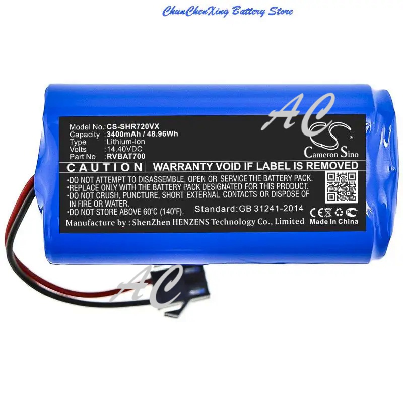 AC Cameron Sino 2600mAh/3400mAh battery for Shark ION Robot 700,ION Robot 720,ION Robot 750,Robot 75