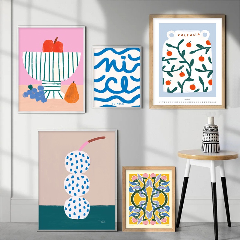 แฟนตาซีสวนดอกไม้ Polka Dot แจกัน Seabird Wall Art ภาพวาดผ้าใบ Nordic โปสเตอร์และภาพพิมพ์ภาพสําหรับห้องนั่งเล่น Decor