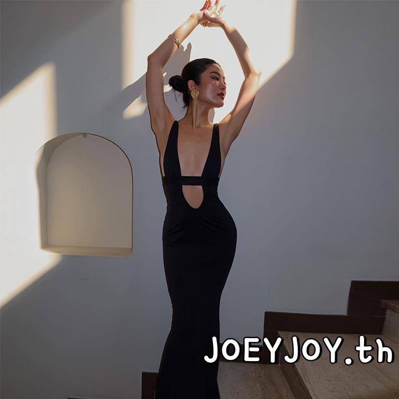 Joeyjoy-ชุดเดรสยาวคอวีลึกแขนกุดทรงหางปลาสำหรับผู้หญิง - รูปที่ 5