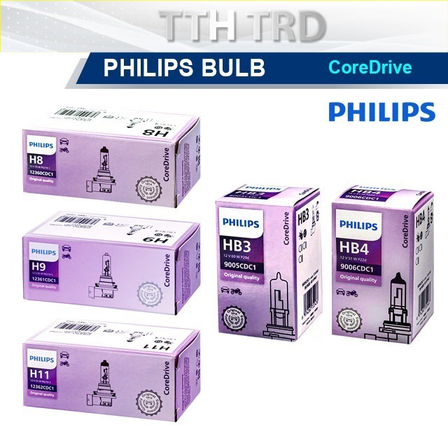 Philips CoreDrive H8 H9 H11 HB3 HB4 12V 35W 65W 55W 60W 51W มาตรฐานไฟหน้ารถอัตโนมัติหลอดไฟ