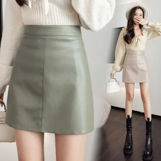 Miniskirt กระโปรงหนังทรงเอ กระโปรงเอวสูง สไตล์เกาหลี