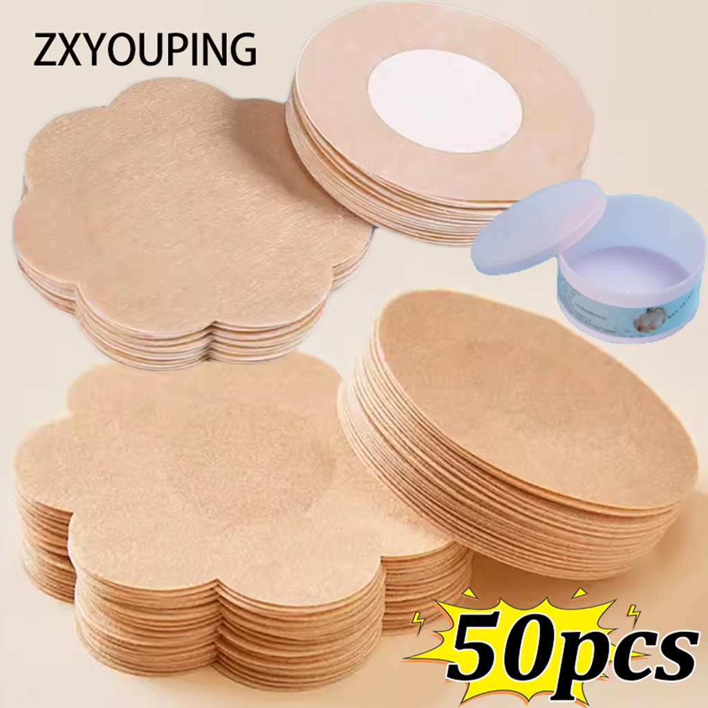 Zxyouping 50 ชิ้น เทปแปะหัวนม แบบมองไม่เห็น ใช้แล้วทิ้ง แผ่นปิดหัวนม จุกนม ไม่ทอ สติกเกอร์หน้าอก บรา กาว บรา บรา ชุดชั้นใน ที่มองไม่เห็น ชุดชั้นใน