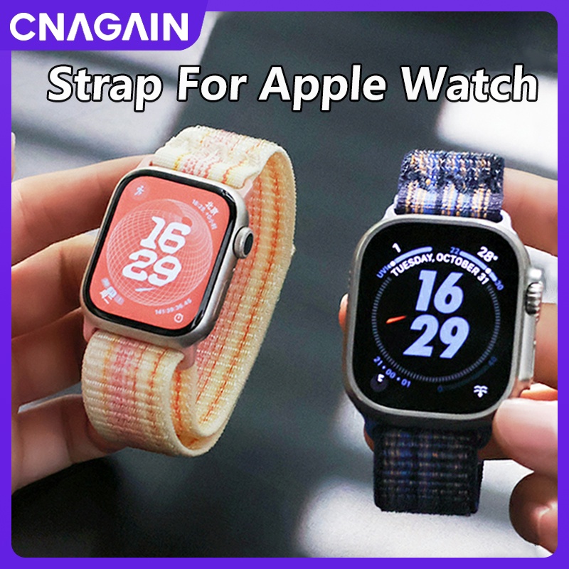 Cnagain สายนาฬิกาข้อมือไนล่อนถัก ปรับได้ สําหรับ Apple watch Ultra SE Series 9 8 7 6 5 4 3 2 1 iWatch 49 มม. 45 มม. 41 มม. 44 มม. 40 มม. 42 มม. 38 มม.