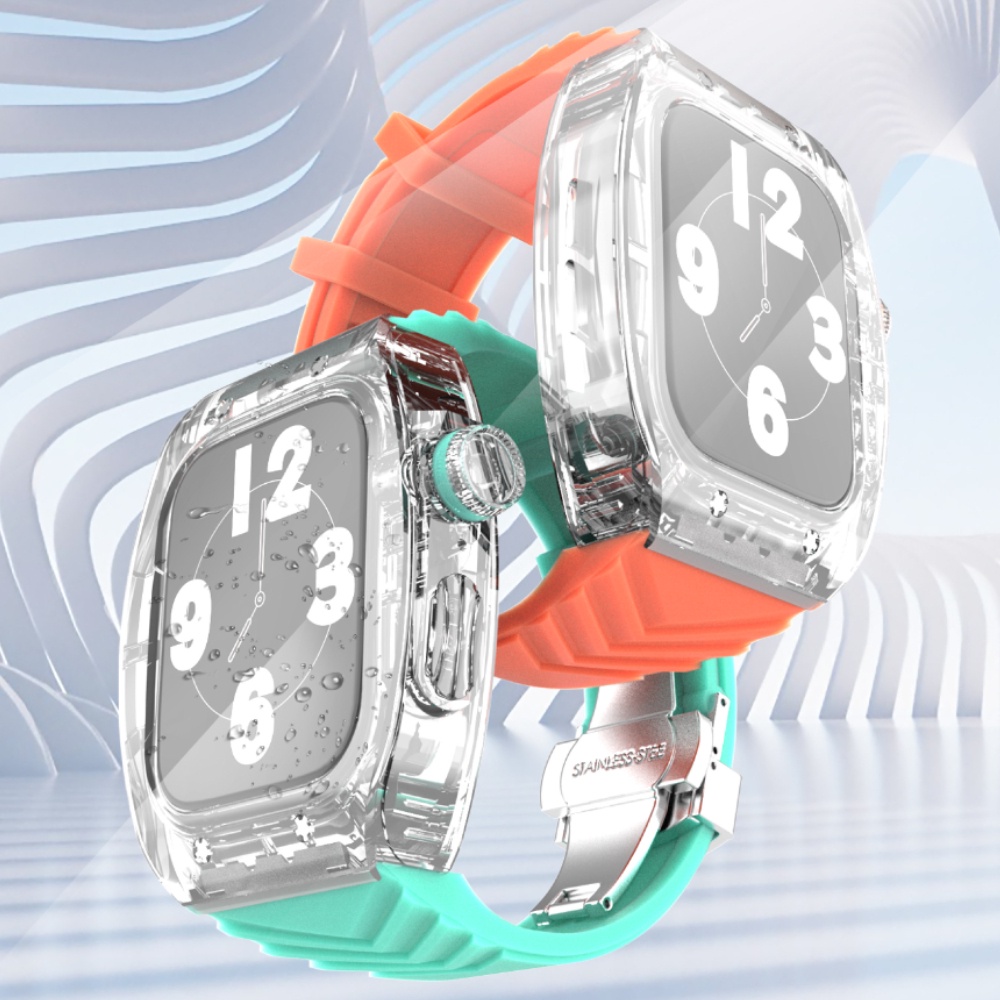 Fluoro สายนาฬิกาข้อมือยาง แบบใส สําหรับ Apple Watch 6 5 4 SE 44 มม. 45 มม. iWatch Series 9 8 7 Matel