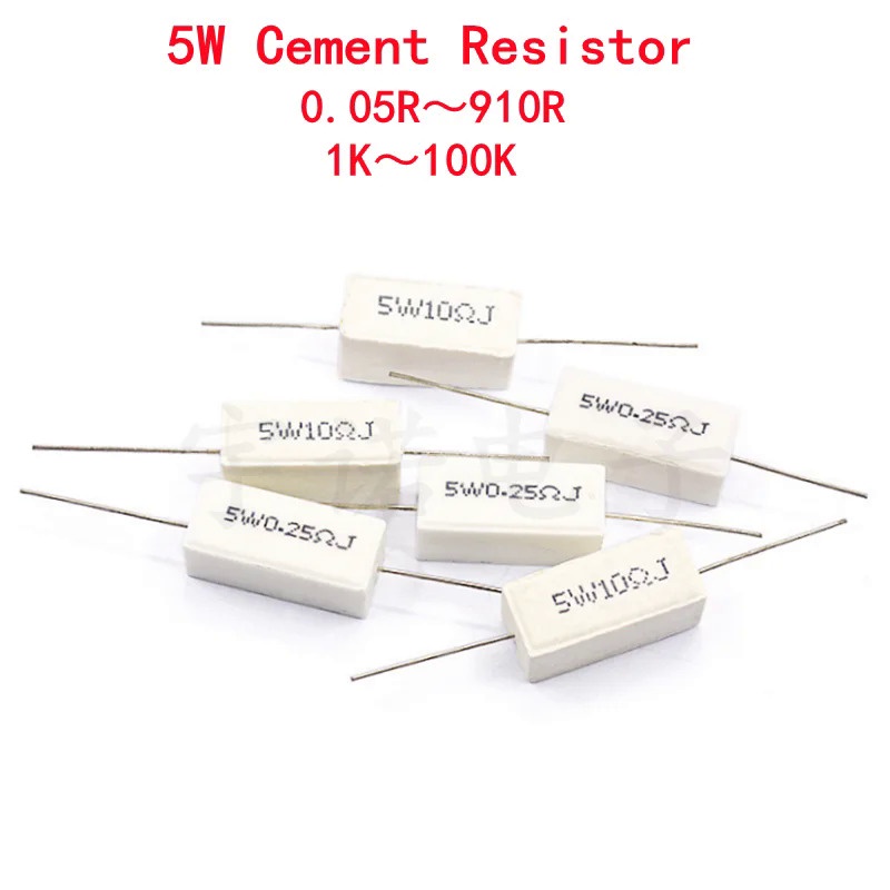 10pcs 5W 5% ตัวต้านทานซีเมนต์ความต้านทานพลังงาน 0.1 ~ 10K 0.1R 0.5R 1R 10R 100R 0.22 0.33 0.5 1 2 5 8 10 15 20 25 30 100 1K 10K โอห์ม