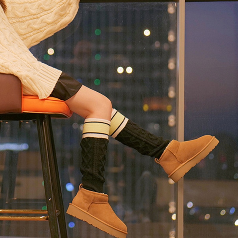 Kin ผู้หญิงหลวม Slouch ขาอุ่น Colorblock ลายสายถักถุงเท้าบูตหิมะ - รูปที่ 7