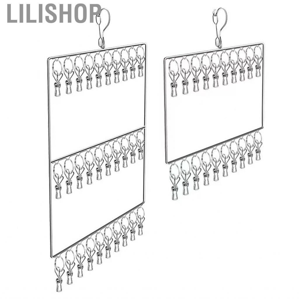 Lilishop ราวตากผ้าถุงเท้าคลิปสแตนเลสสำหรับเสื้อผ้า