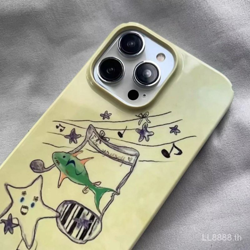 เคสโทรศัพท์มือถือแบบแข็ง กันกระแทก ลายปลาดาว สีเหลือง เขียว สําหรับ iPhone 15promax 14 13 xsmax 12 xr 11pro 7 8plus GYBZ