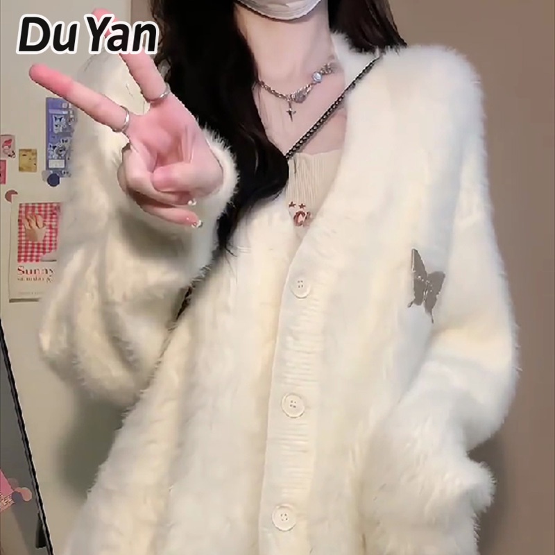 Du Yan เสื้อคาร์ดิแกน แจ็กเก็ตกันหนาว ทรงหลวม สไตล์เกาหลี สําหรับผู้หญิง