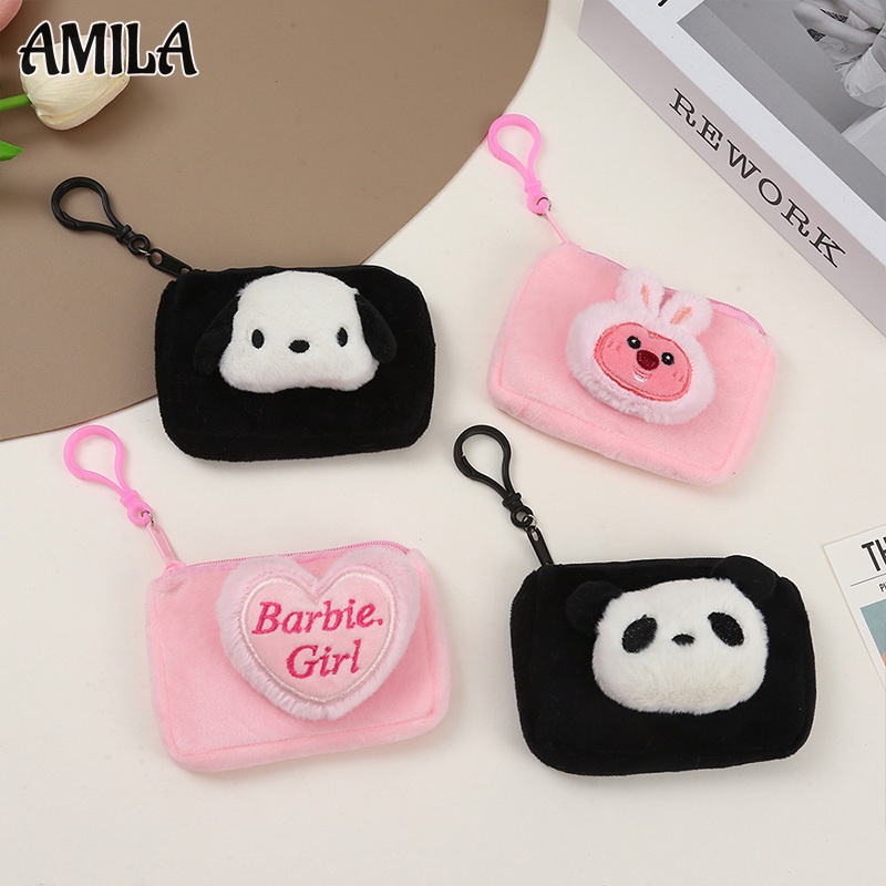Amila กระเป๋าใส่เหรียญ ตุ๊กตาการ์ตูนแพนด้าน่ารัก กระเป๋าเป้สะพายหลัง เสน่ห์ ที่ใส่บัตรประจําตัวประชาชน สําหรับผู้หญิง ลําลอง และอเนกประสงค์