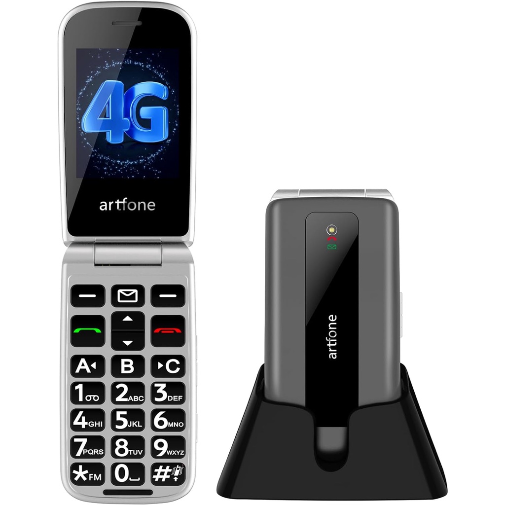 Artfone F30 โทรศัพท์มือถือ 4G ปุ่มกด SOS พร้อมแท่นชาร์จ ปลดล็อกง่าย สีเงิน สีเทา สําหรับผู้สูงอายุ ผู้สูงอายุ