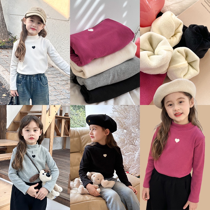 เสื้อแขนยาว คอเต่า ผ้าฟลีซ ให้ความอบอุ่น แฟชั่นฤดูหนาว สไตล์เกาหลี สําหรับเด็กผู้หญิง