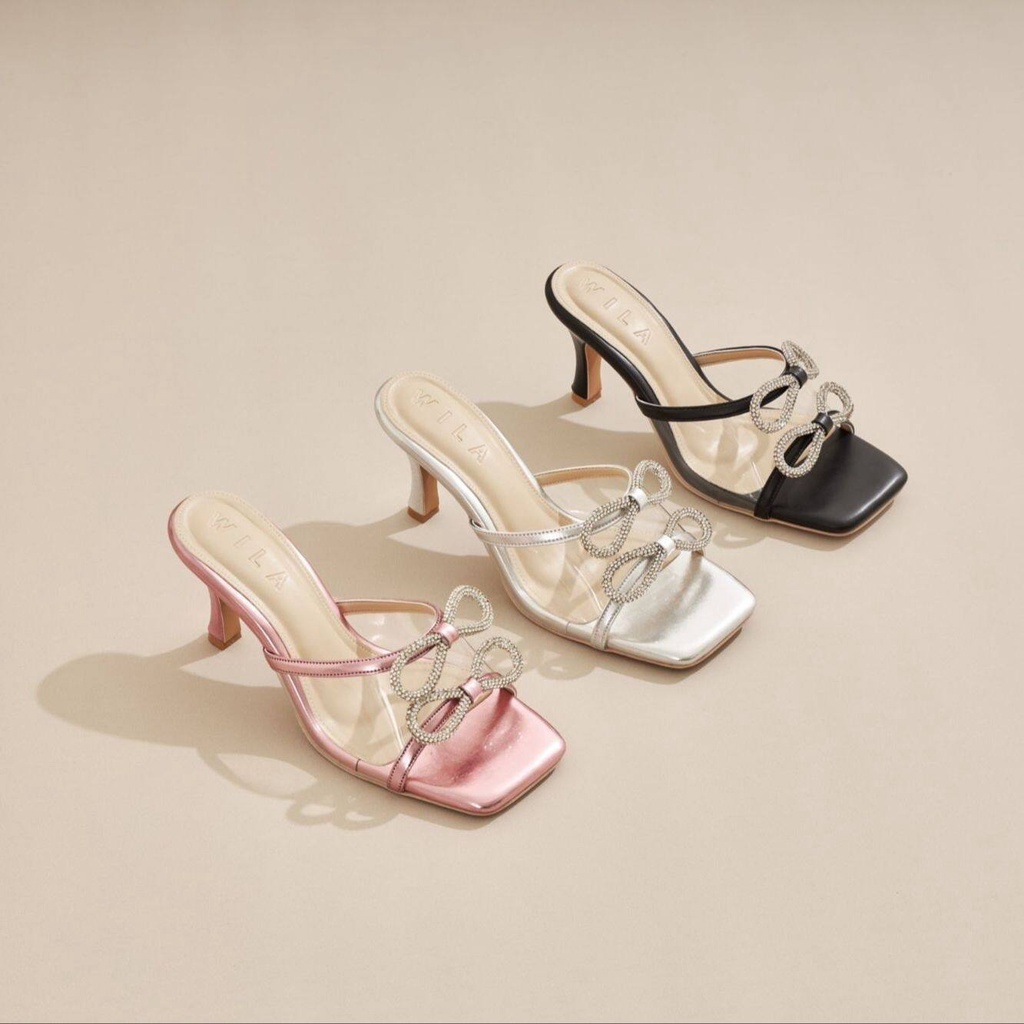 [ แจกโค้ดในVideo100฿]**+1ไซส์ 25twentyfives - ( V12 ) รองเท้าส้นสูงแต่งเพชร สูง3นิ้ว wila shoes