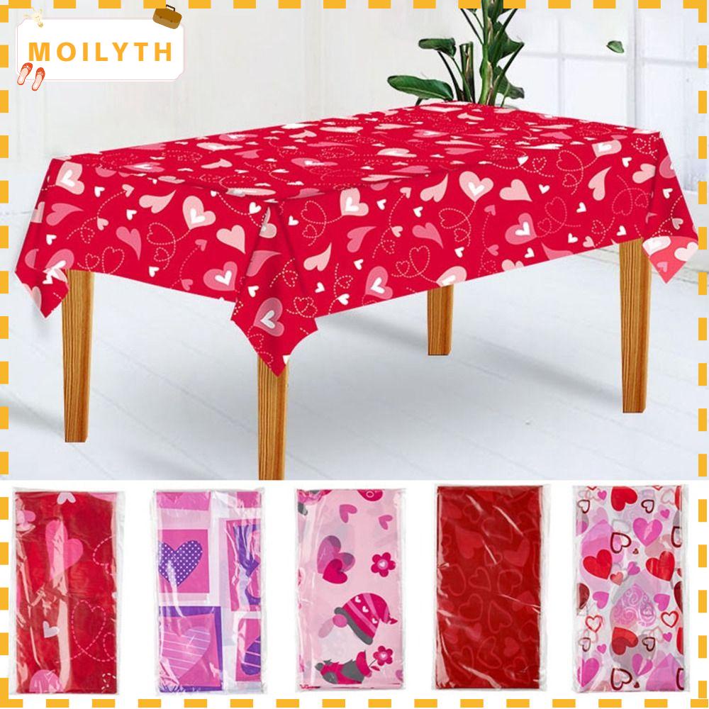 Moilyth ผ้าปูโต๊ะ วันวาเลนไทน์ ผ้าปูโต๊ะ กันน้ํา สีแดง แบบใช้แล้วทิ้ง การ์ตูน พลาสติก ตกแต่งโต๊ะ งานแต่งงาน