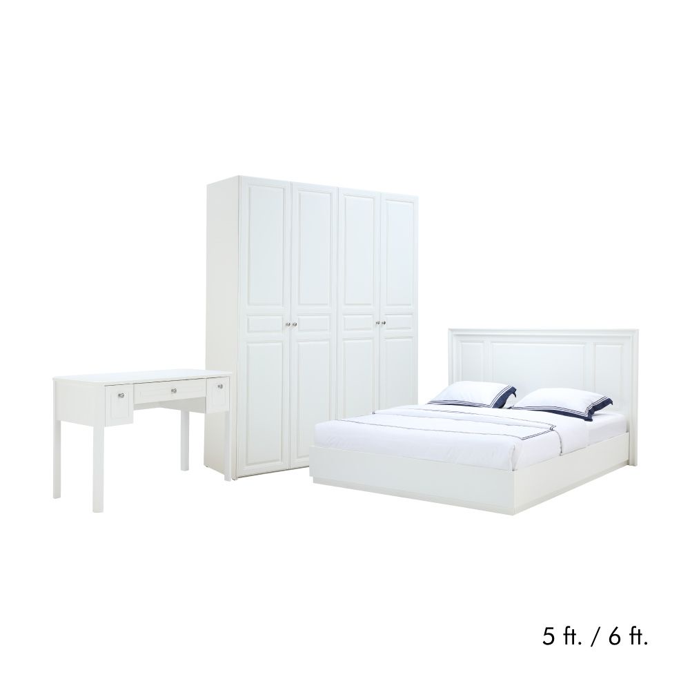 INDEX LIVING MALL ชุดห้องนอน รุ่นคอลลิน (เตียง, ตู้เสื้อผ้า 4 บาน, โต๊ะเครื่องแป้ง) - สีขาว