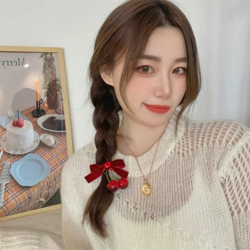 1 ชิ้น หวาน สีแดง เชอร์รี่ โบว์ กํามะหยี่ กิ๊บ สําหรับเด็กผู้หญิง สไตล์เกาหลี โบว์ เครื่องประดับผม วินเทจ สีแดง กิ๊บติดผม เครื่องประดับผม