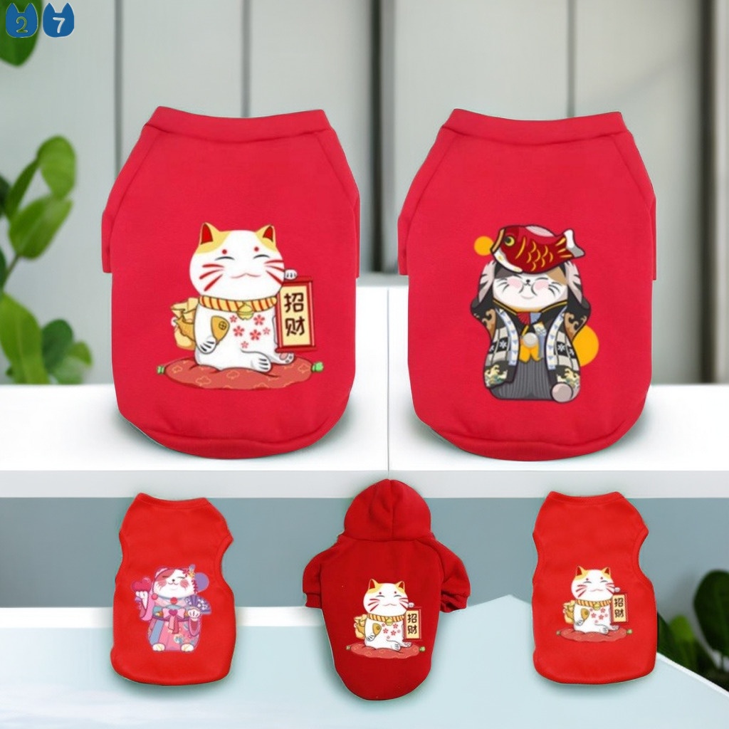 เสื้อกั๊ก มีฮู้ด สีแดง ให้ความอบอุ่น สําหรับสัตว์เลี้ยง สุนัข แมว