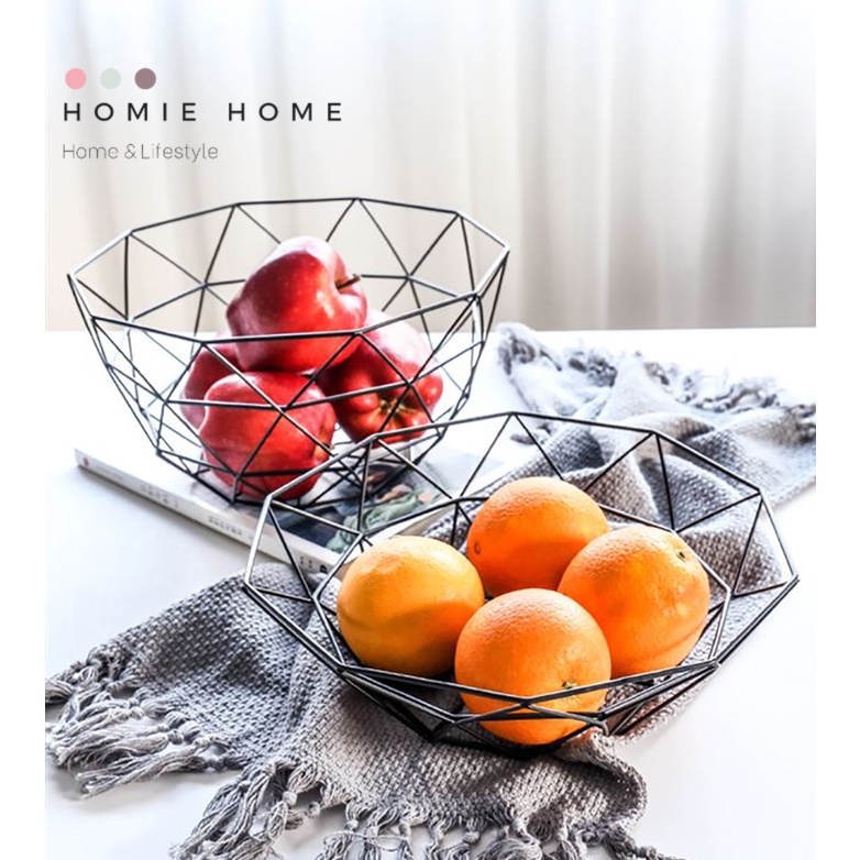 WZ-44 ตะกร้าผลไม้ ตะกร้าใส่ของในครัว สีดำลายตาราง 26 x 26 x 13 cm พร้อมส่ง