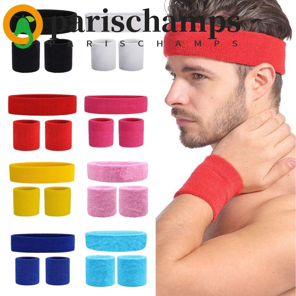 Parischamps Mens Sports Headband Fitness กําจัดเหงื่อผ้าฝ้ายแถบเทนนิส Headwrap สายรัดข้อมือ Sweatbands สําหรับผู้หญิงเด็ก Headbands ดูดซับสายรัดข้อมือโยคะ