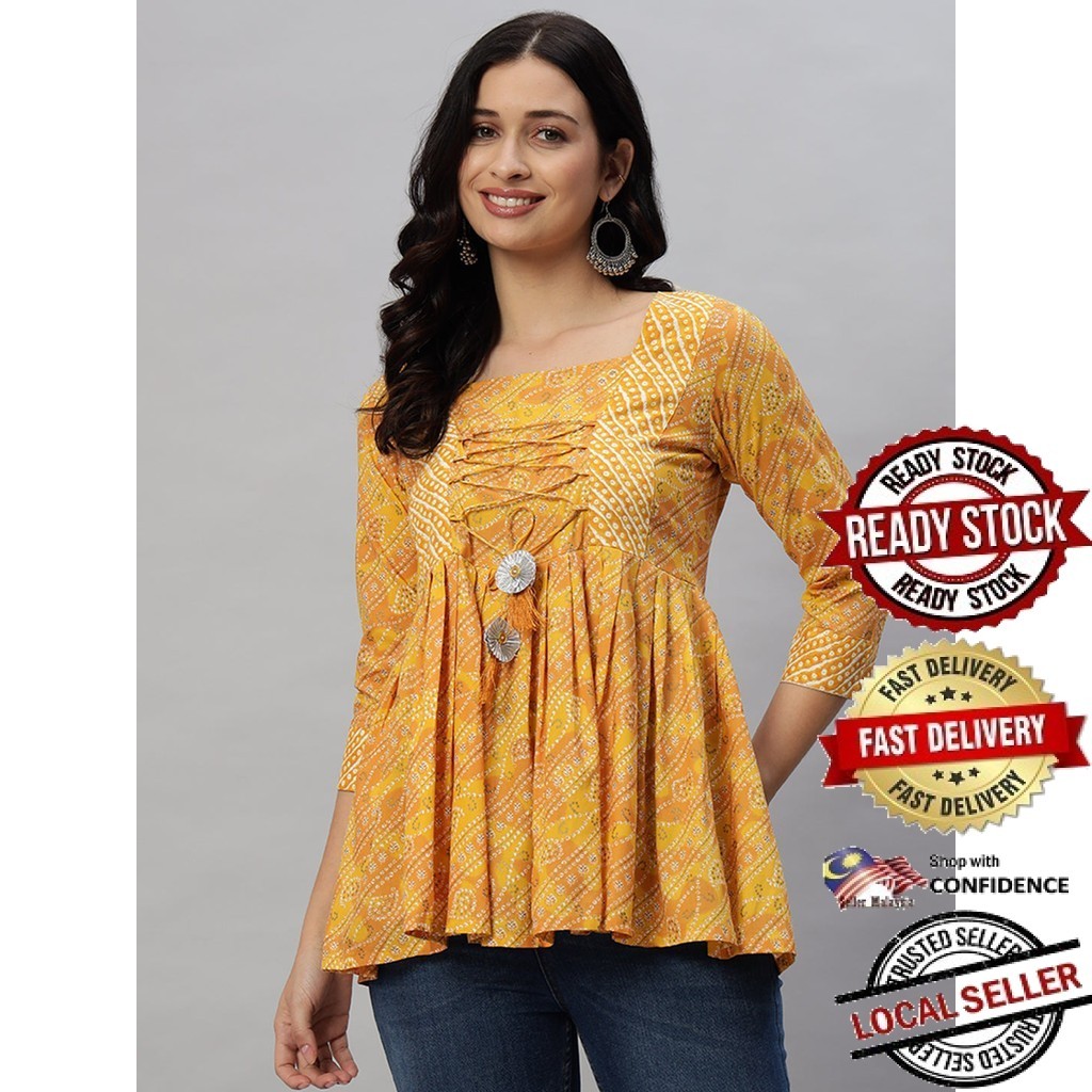 สั้น Kurti Kurta ผู้หญิงอินเดีย Kurtis Top Saree Sari Punjabi ชุดสําเร็จรูป Kurti UD43079APTP