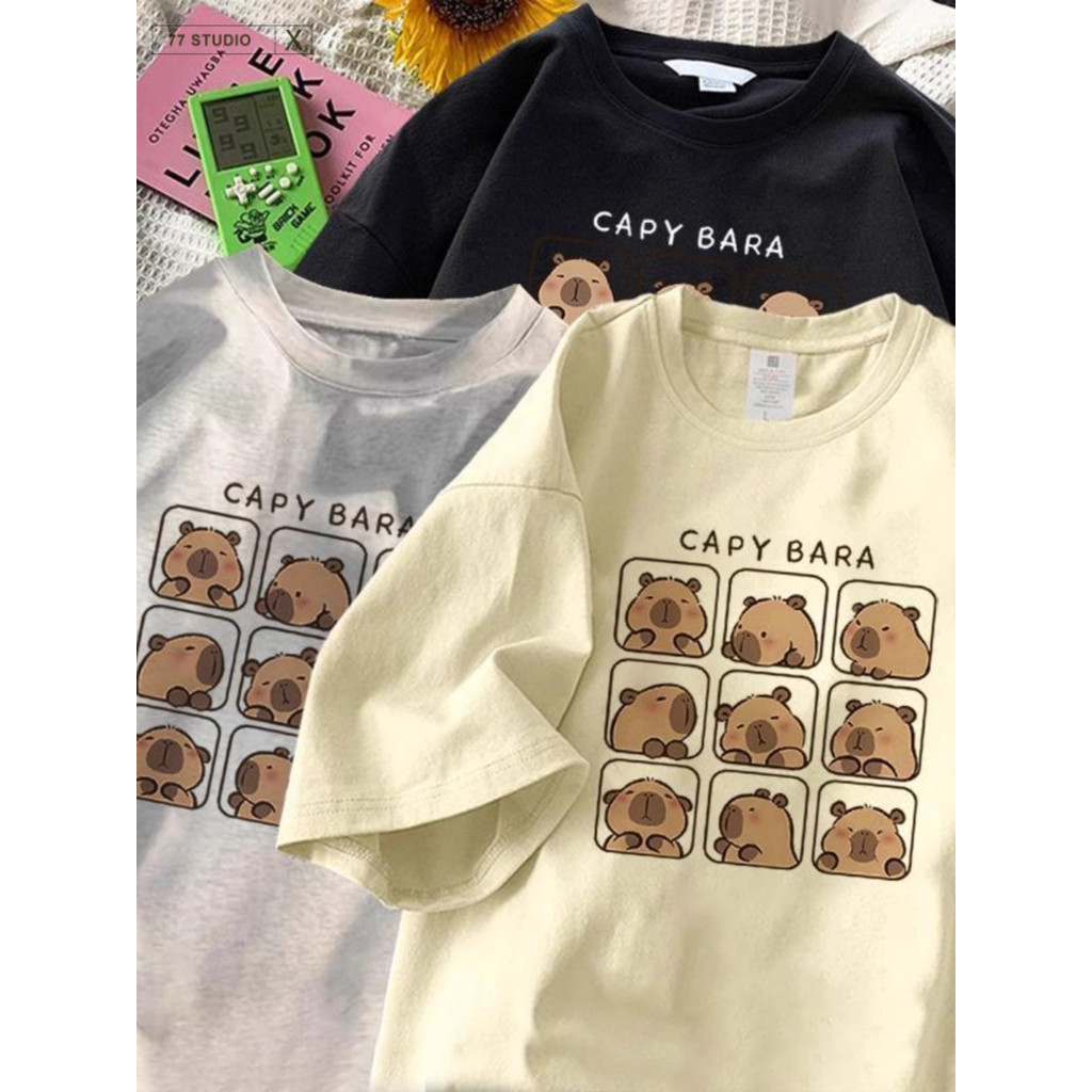 COD（จัดส่งภายใน 24 ชั่วโมง）เสื้อยืด oversize T-shirts ลายการ์ตูน CAPY BARA 100%cotton แฟชั่น ญ-ช ใส่ได้ เสื้อ