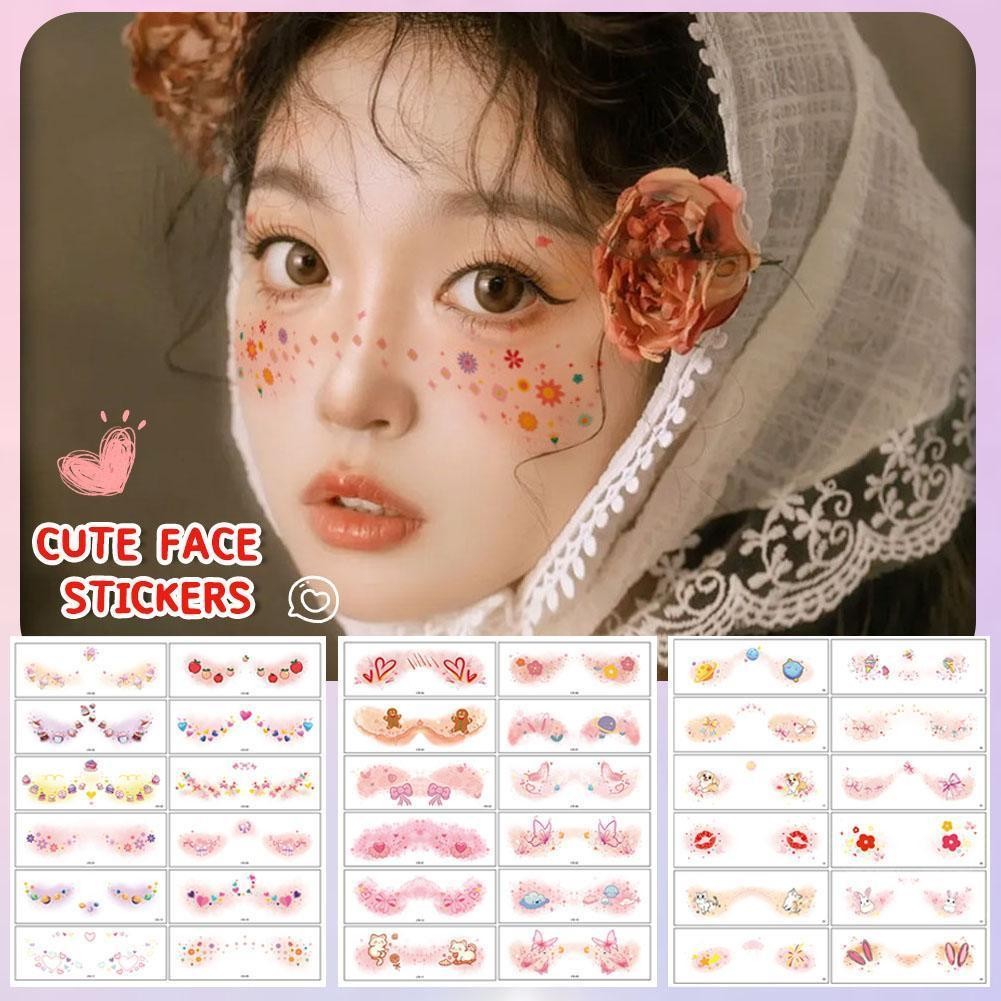 แต่งหน้าสติกเกอร์รอยสักใบหน้าน่ารักบลัชเชอร์หวานชั่วคราวเทศกาลสักพรรคกันน้ํา โอ8z1