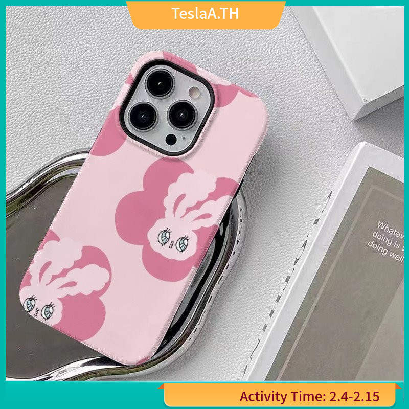 Esther Pink Rabbit Phone Case Film 2 in 1 น ่ ารักเหมาะสําหรับ iPhone15/14promax/iPhone11/12/13pro x XS เคสโทรศัพท ์ Simple Shock-resistant VYEZ