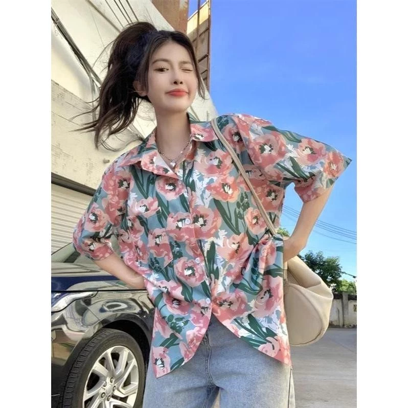 mimi&didi เสื้อเชิ้ตลายดอกกุหลาบฮาวาย แขนสั้น W312 thumbnail 3