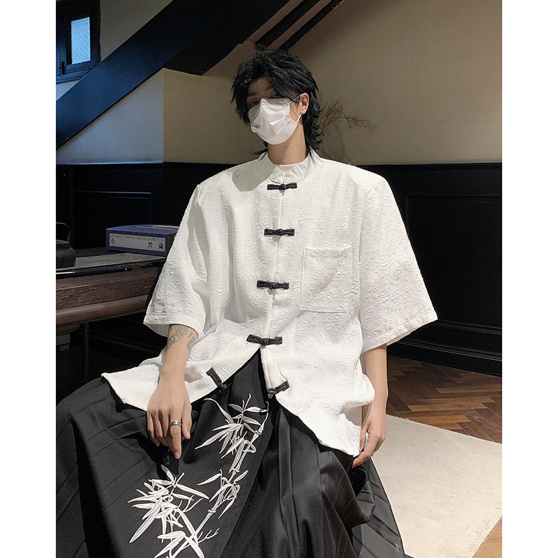 ฤดูร้อนหลวมแห่งชาติอินเทรนด์สบายๆใหม่สไตล์จีนปุ่มแผ่นดิสก์เสื้อ