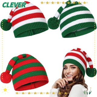 Clever หมวกถัก ผ้ากํามะหยี่ขนนิ่ม หนา ลายทาง คริสต์มาส แฟชั่นฤดูใบไม้ร่วง และฤดูหนาว