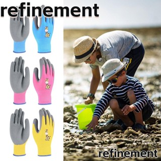 Refinement ถุงมือทํางาน อเนกประสงค์ ลายการ์ตูนสัตว์ สีชมพู ฟ้า เหลือง ทนต่อการสึกหรอ สําหรับเด็ก 2~12 ปี