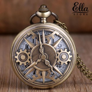 Ellastore123 สร้อยคอจี้นาฬิกาพ็อกเก็ต เลขอาหรับ เกียร์กลวง สไตล์วินเทจ สําหรับทุกเพศ