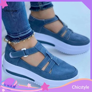 Chicstyle 1 คู่ รองเท้าลําลอง กลวง พื้นหนา ส้นเตี้ย เทปรัด กันลื่น หนังเทียม ผู้หญิง ฤดูร้อน แพลตฟอร์ม รองเท้ากีฬา รองเท้าแตะ รองเท้า