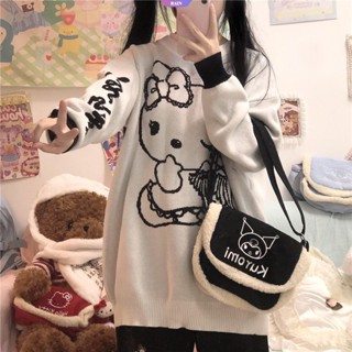 SANRIO เสื้อกันหนาวแขนยาว คอกลม ผ้าถัก ปักลายการ์ตูนอนิเมะ Hello Kitty แฟชั่นฤดูใบไม้ผลิ และฤดูใบไม้ร่วง สําหรับผู้หญิง Y2k [RAIN]