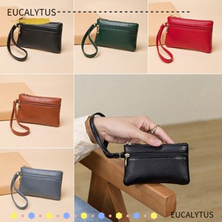 Eutus กระเป๋าสตางค์ หนัง PU ใบเล็ก มีซิปคู่ น้ําหนักเบา กันน้ํา สีพื้น แฟชั่นสําหรับสตรี