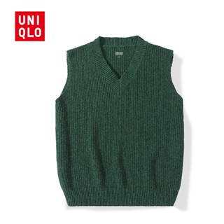 Uniqlo เสื้อกันหนาวแขนกุด คอวี ผ้าถัก ทรงหลวม แฟชั่นฤดูใบไม้ร่วง และฤดูหนาว สําหรับผู้ชาย