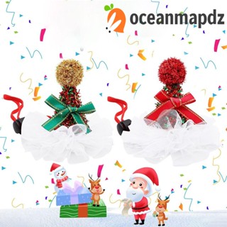 Oceanmapdz หมวกโพลีเอสเตอร์ ประดับโบว์ คริสต์มาส สีแดง สีเขียว ปรับได้ สําหรับสัตว์เลี้ยง สุนัข