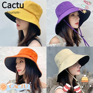 Cactu หมวกบักเก็ต ผู้หญิง ผู้ชาย ป้องกันรังสียูวี หมวกปานามา หมวกกันแดดสองด้าน