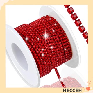 Hecceh สายโซ่พลอยเทียม SS6 2 มม. สีแดง 10 หลา สําหรับตกแต่งช่อดอกไม้ งานแต่งงาน DIY