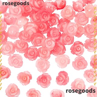 Rosegoods1 ลูกปัดดอกกุหลาบ สีชมพู 10 มม. สําหรับทําเครื่องประดับ สร้อยคอ DIY 50 ชิ้น