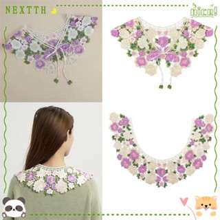 Nextth เสื้อลูกไม้โครเชต์ คอปกปลอม ลายดอกไม้