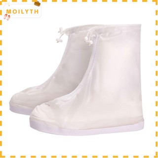 Moilyth 1 คู่ รองเท้าบูท หุ้มข้อ PVC สีขาว รองเท้ากันฝน กันลื่น ส้นแบน สีพื้น